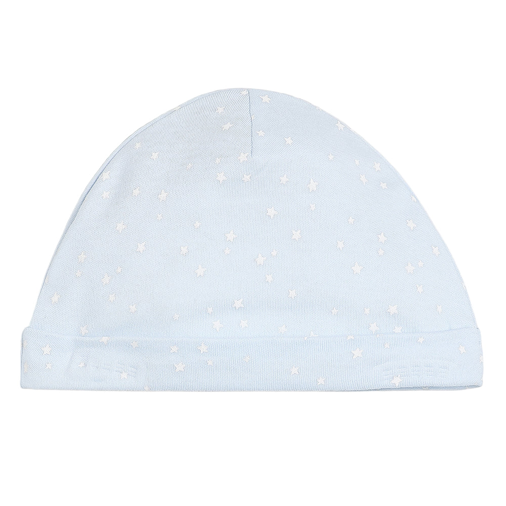 Blue star-print newborn hat with turn-up