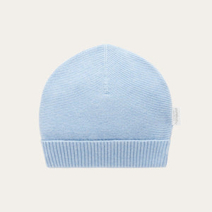 Ribbed baby beanie in soft blue knit