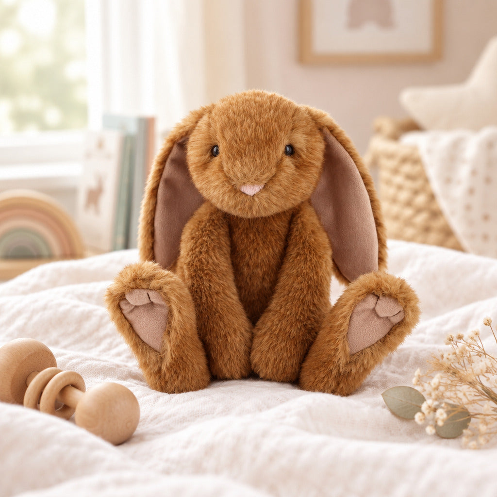 Brown bunny soft toy measuring 20 cm, suitable from birth