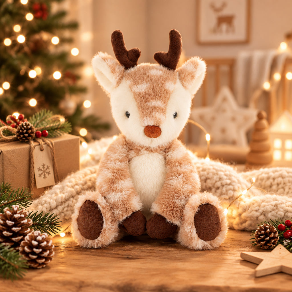 Brown deer soft toy measuring 20 cm