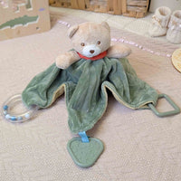Teddy bear teething and sensory toy comforter in green and beige