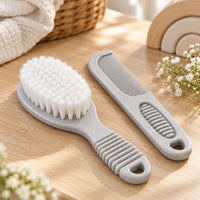 Grey baby brush and comb set made from recycled materials