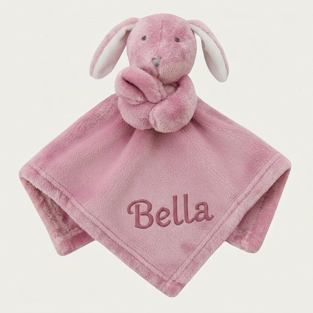 Soft pink bunny comforter with floppy ears