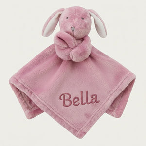 Soft pink bunny comforter with floppy ears