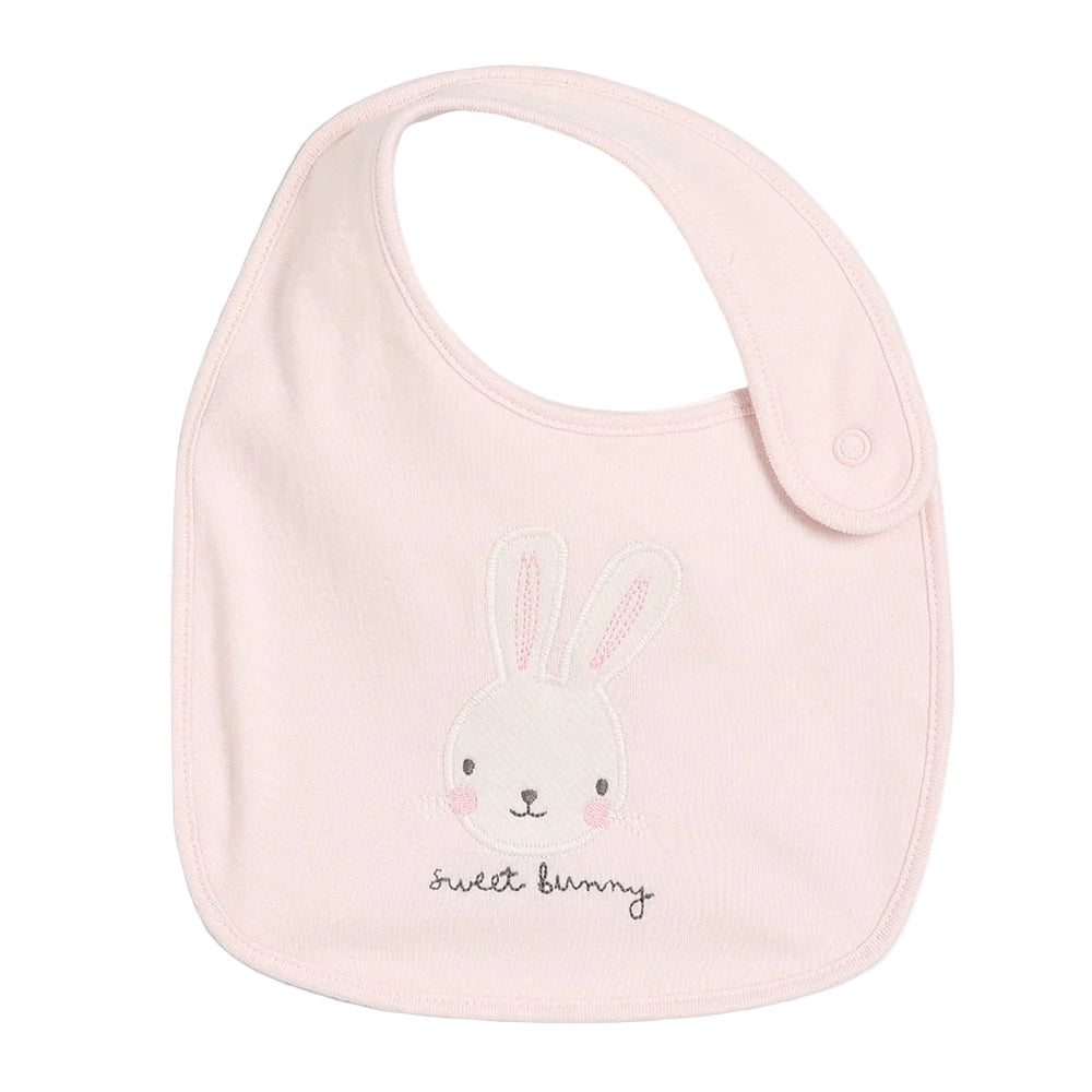 Bunny embroidered cotton bib for baby girl