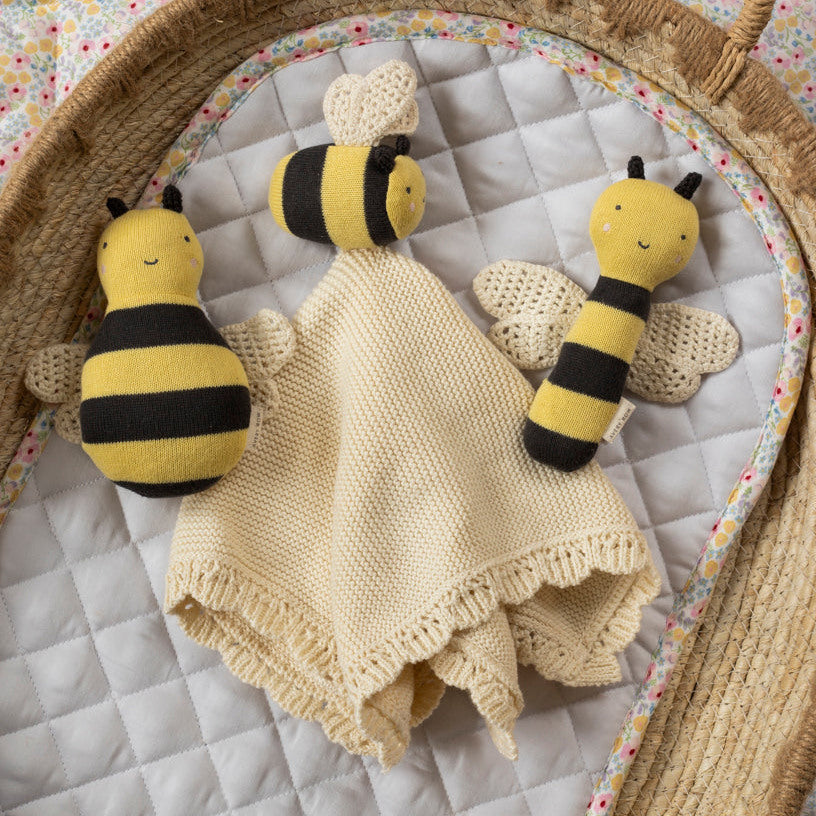 Organic cotton Buzzing Bee first toy for newborn babies