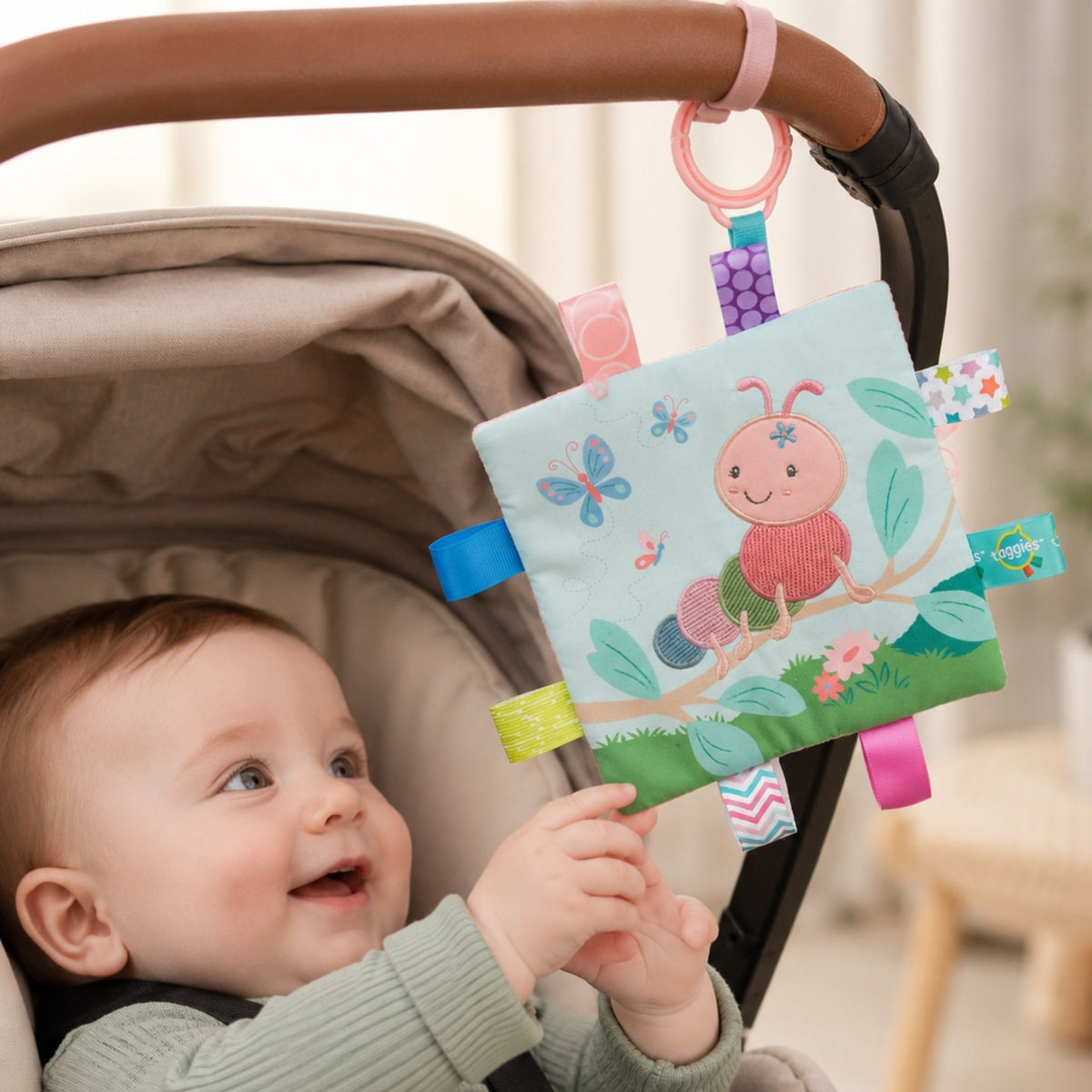 'Camilla Caterpillar' Taggies Crinkle Square by Mary Meyer Pram Toy.