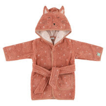 Soft organic cotton toweling dressing gown bath robe in red colour with a cat face on the hood with ears