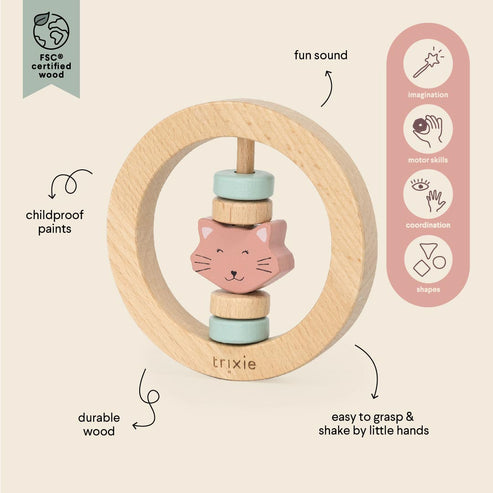 Round Baby Rattle Toy - Mrs Cat - Wooden Toys - Bumbles & Boo