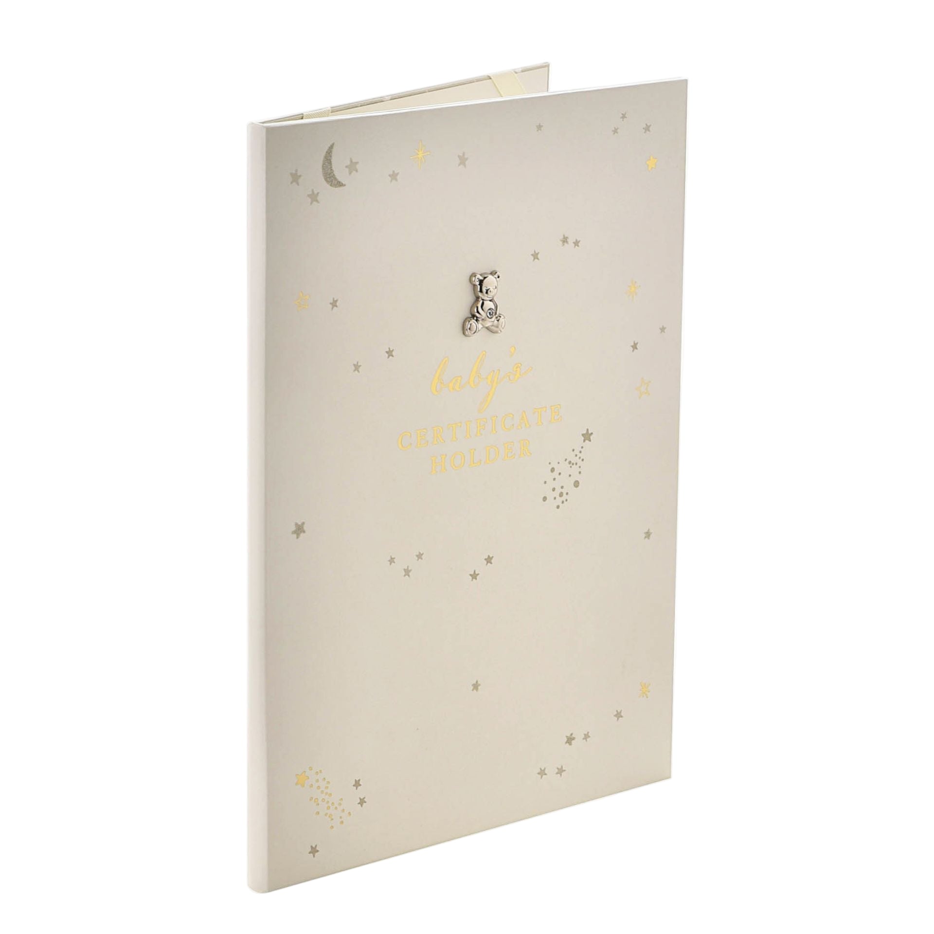 Ivory Baby Certificate Holder – teddy embellishment and stars