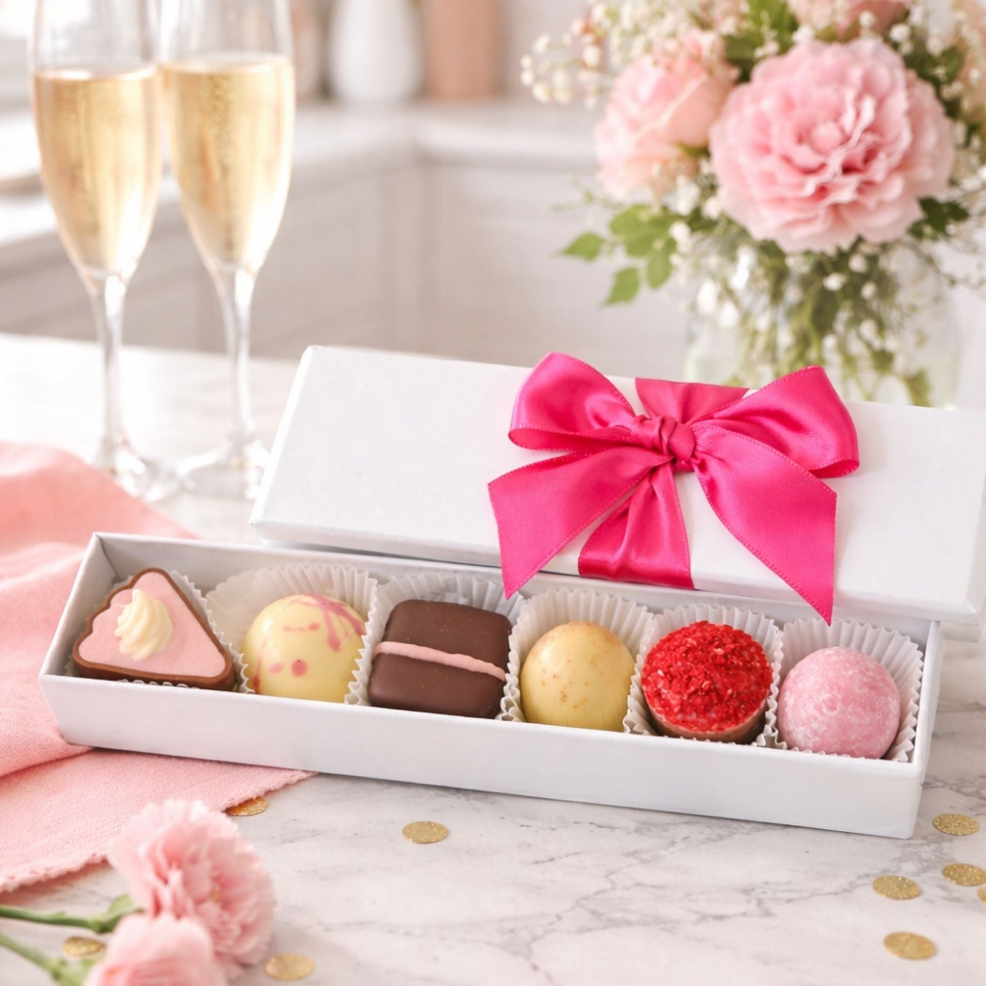 Pretty in Pink Chocolate Gift Box – 6 Belgian chocolates