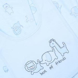 Baby boy blue jungle 5 piece clothing gift set with sleepsuit, bib, hat and socks