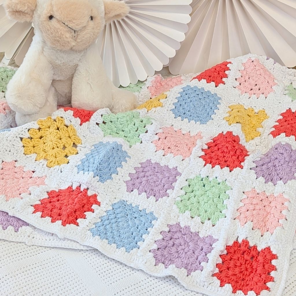 Colorful crocheted baby blanket