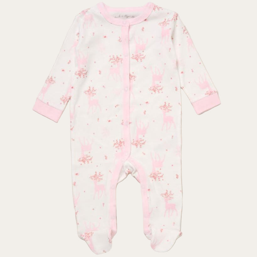 Cotton Baby Girl Clothing Set - White Pink Deer Theme