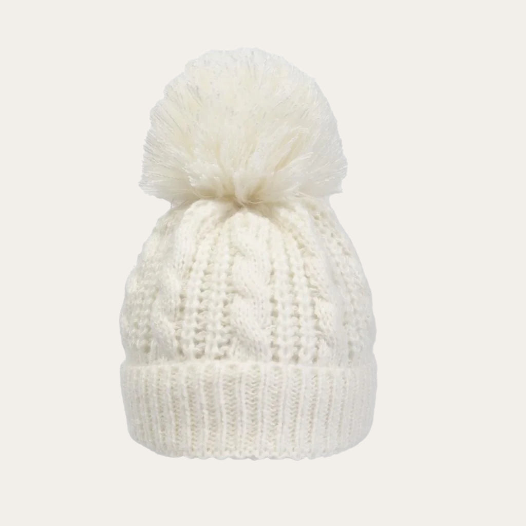 Personalised Cream Cable Knit Baby Hat with Pom Pom - Bumbles & Boo