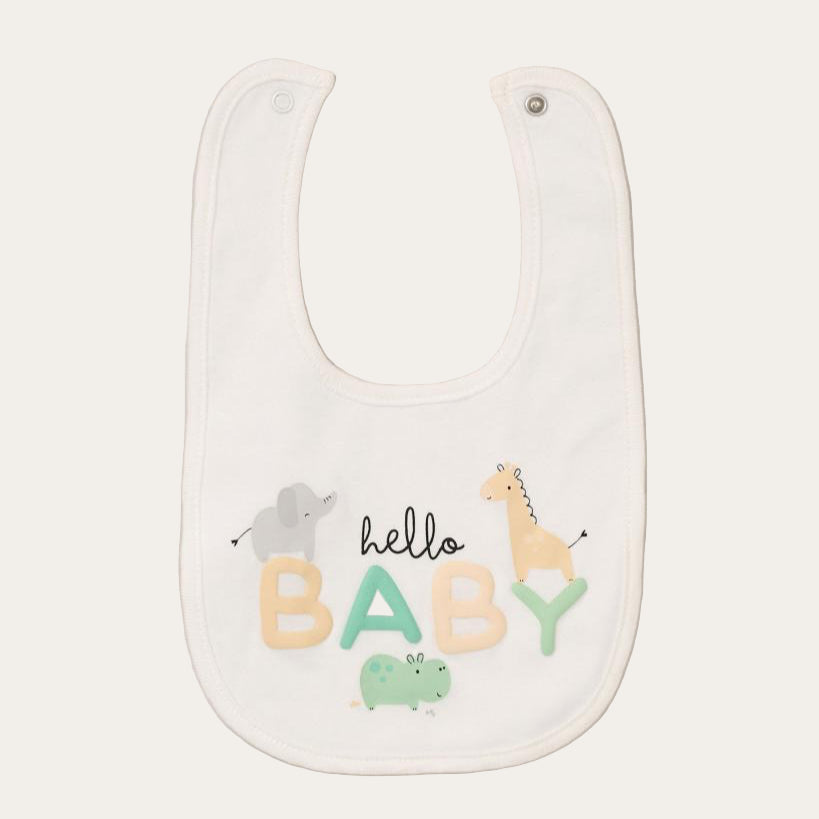 Neutral baby bib and outfit gift set