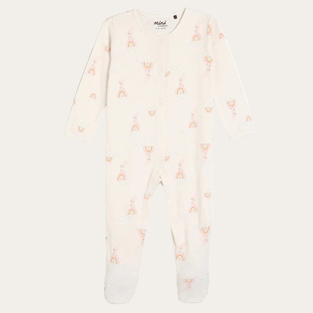 Rainbow print baby sleepsuit in soft cotton