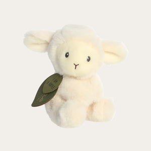 Cream plush baby rattle toy made from recycled materials