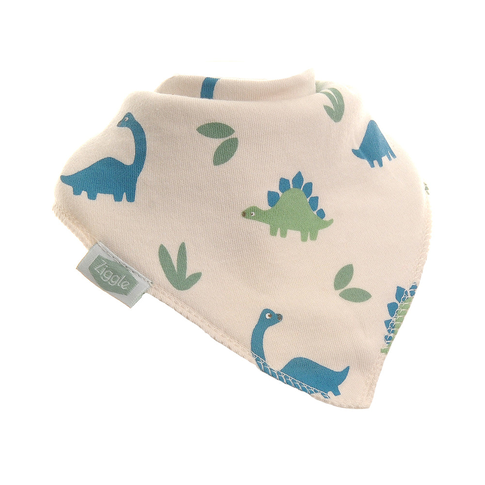 Bandana baby bib with colourful dinosaur print
