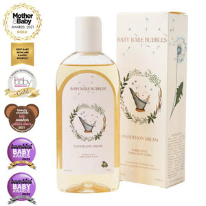 Dandelion Dream 3-in-1 baby wash bottle and box with award badges