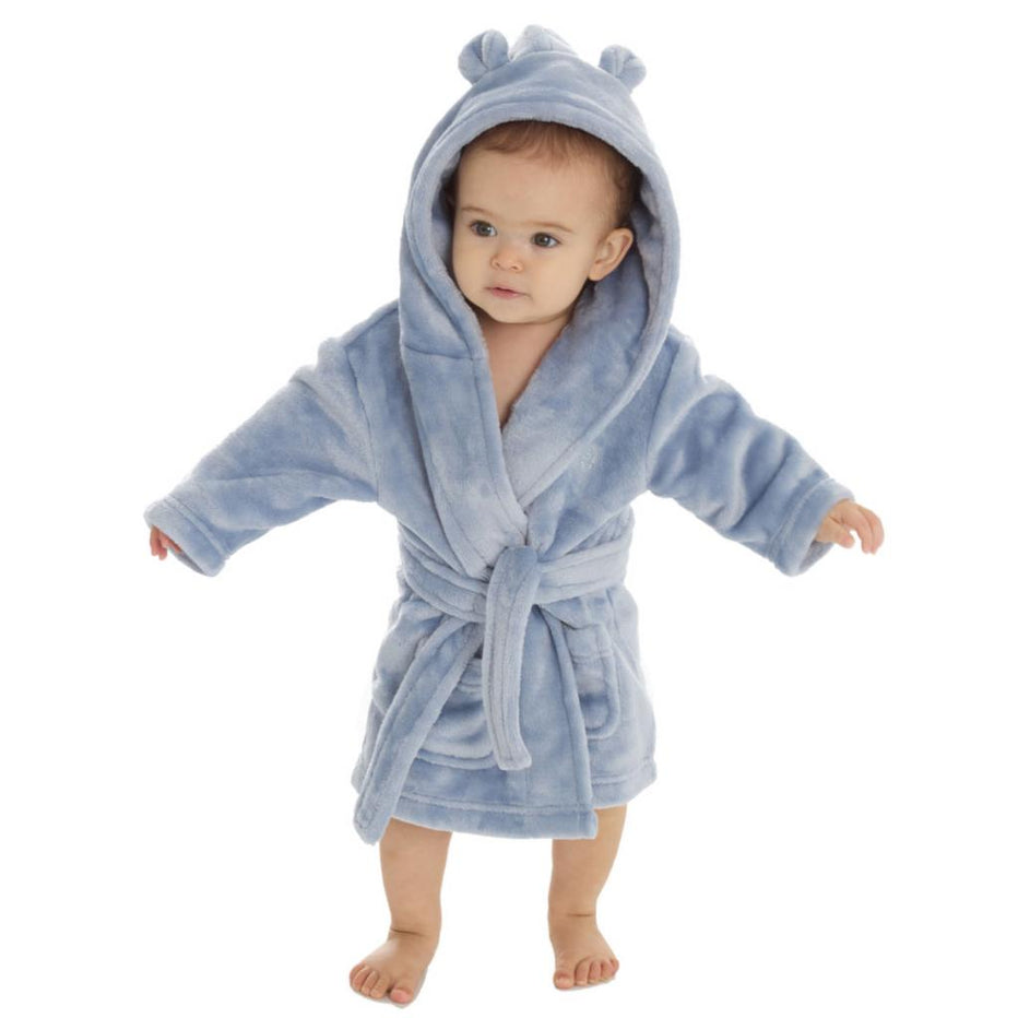 Personalised Baby Dressing Gown Soft Dusky Blue Bath Robes