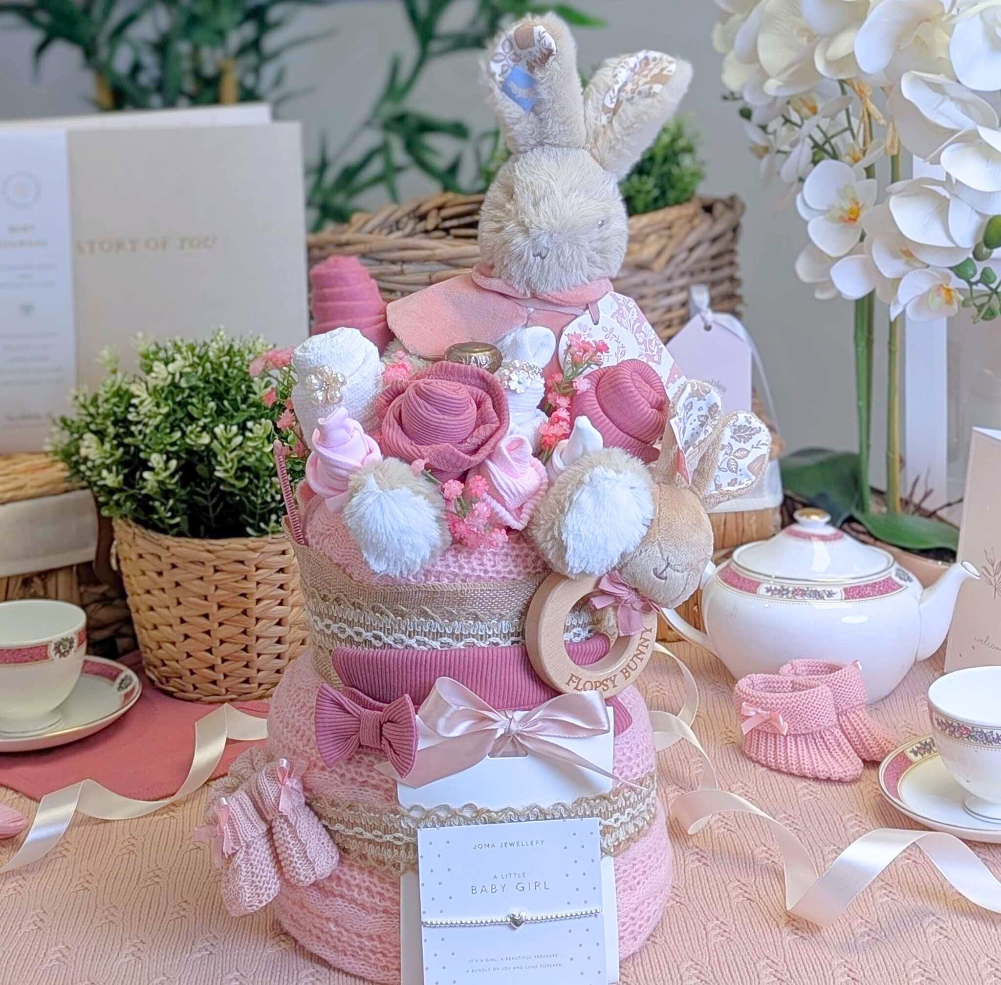 Two Tier Vintage Deluxe Beatrix Potter Baby Nappy Cake