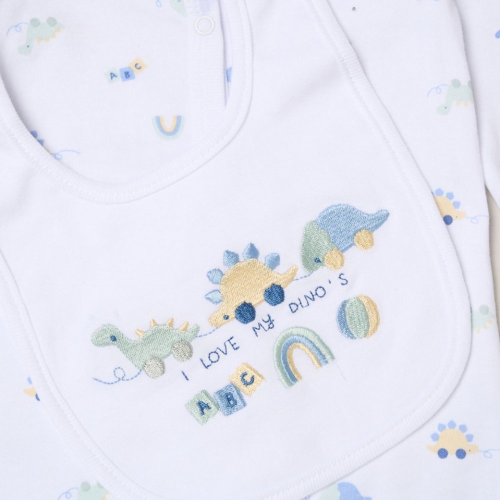 baby dinosaur clothing set with bodysuit bib hat mittens and sleepsuit