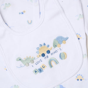 baby dinosaur clothing set with bodysuit bib hat mittens and sleepsuit