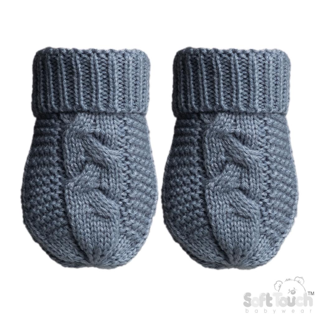 Recycled Cable Knit Mittens - Dusky Blue Baby Hat and Mitten Set
