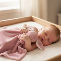 Dusky pink baby bunny comforter with soft plush fabric