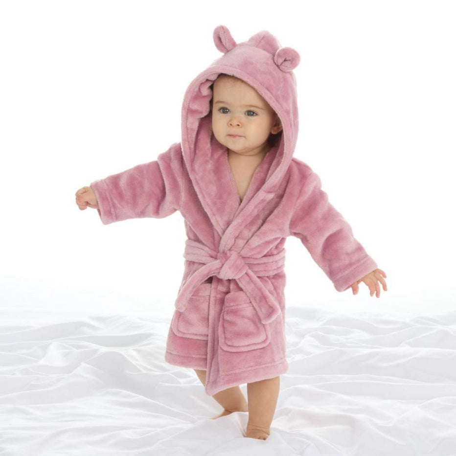 Personalisable Dressing Gown with Cute Ears Soft Dusky Pink Bath Robe Bumbles & Boo