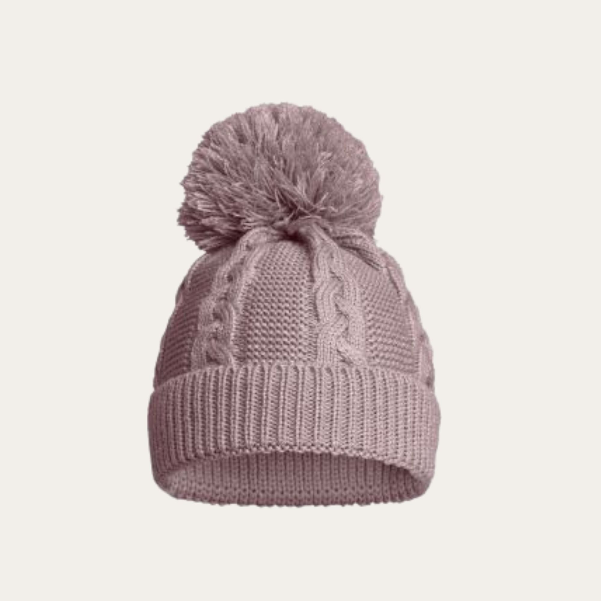 Recycled Cable Knit Baby Hat Dusky Pink Pom Pom Bobble – Bumbles