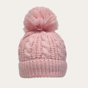 Dusty Pink Pearl & Cable Knit Baby Hat with Large Pom Pom  Newborn to 12 Months Baby Hat.