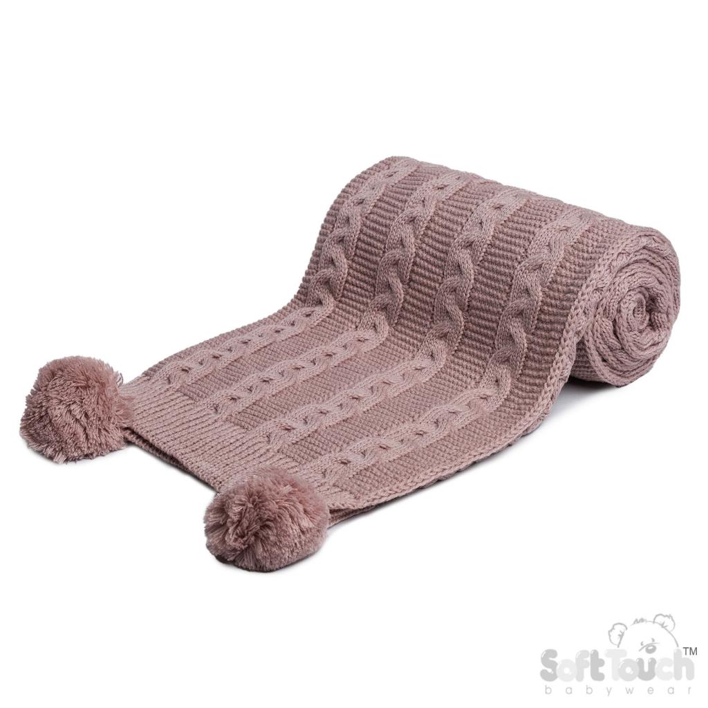 Recycled Cable Knit Blanket Wrap - Dusky Pink Baby Blanket