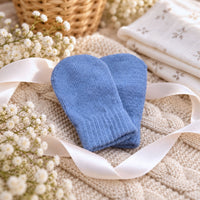 Dusty Blue Brushed Cotton Baby Knit Mittens (0-12 months) Mittens.