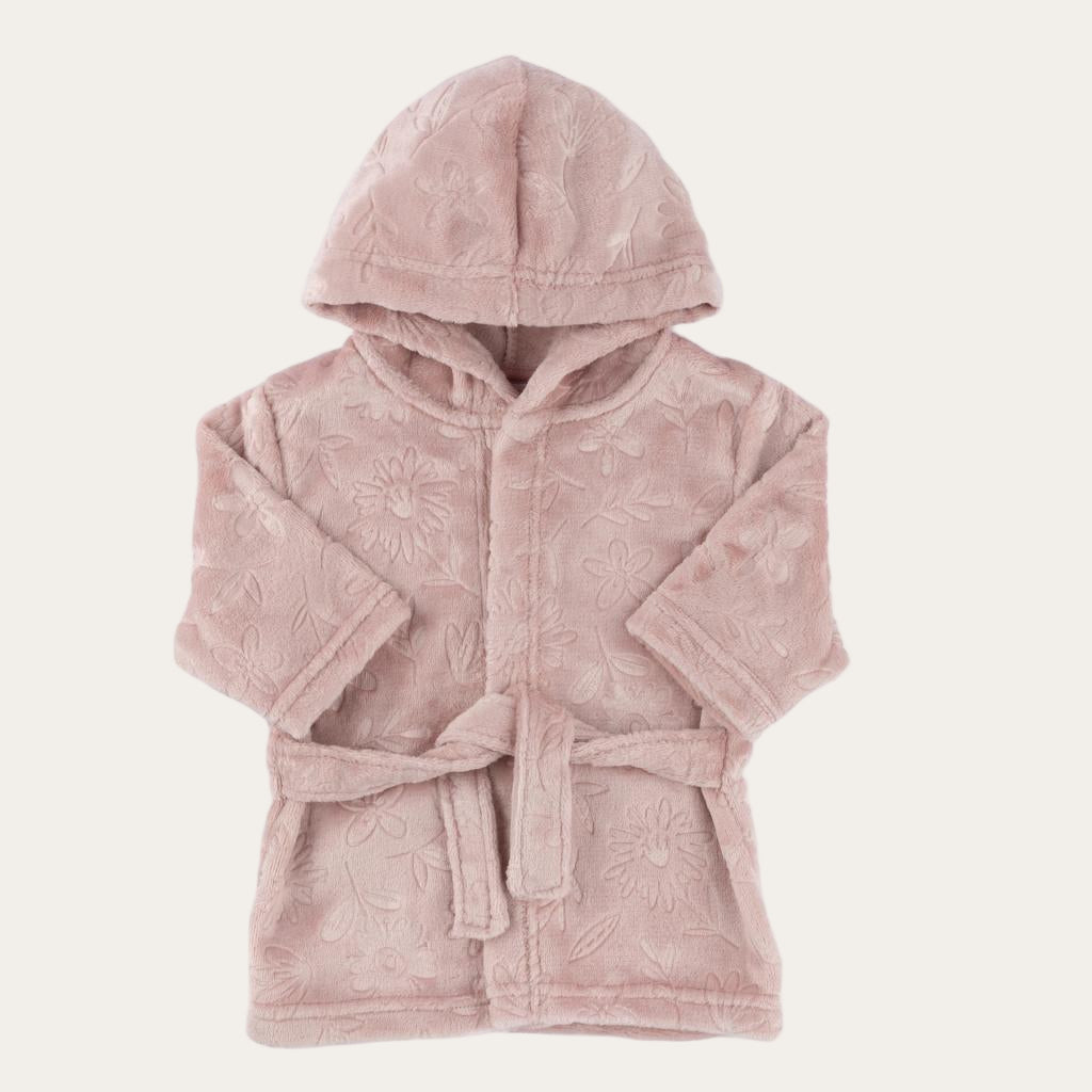 Dusty Pink Hooded Baby Bath Robe – Floral Embossed