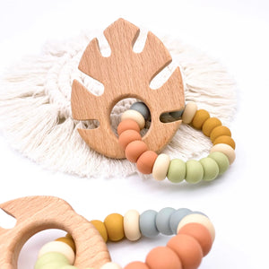 Earth Tones Beech Wood & Silicone Teether – Neutral baby teether