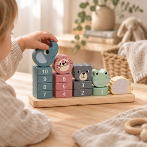 Educational wooden toy set with stacking toy, pull toy and bead maze
