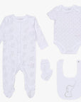 elephant baby clothing set in white cotton