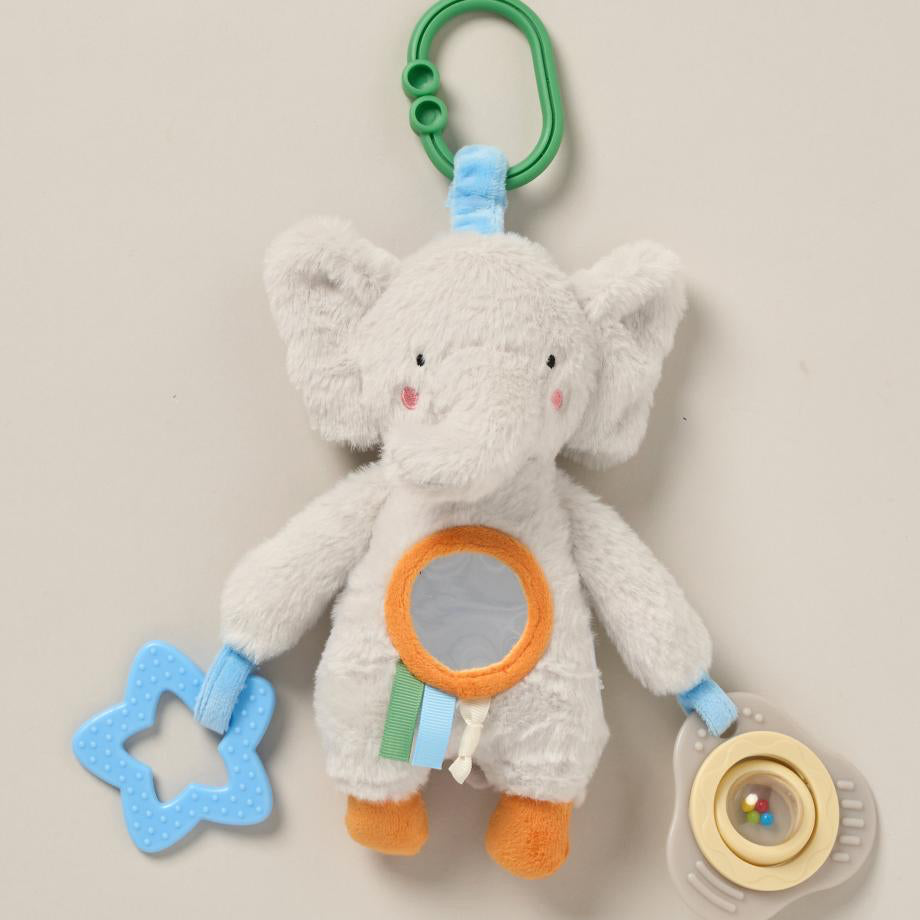 Elephant Toy with Teether and Mirror – Soft Grey