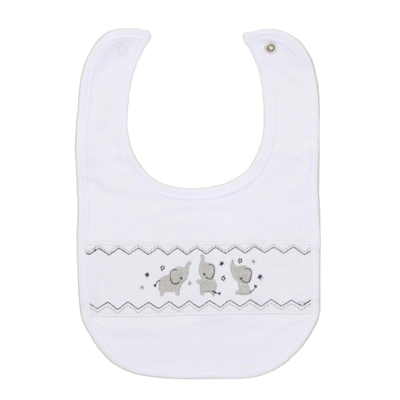 Embroidered elephant bib from baby gift set