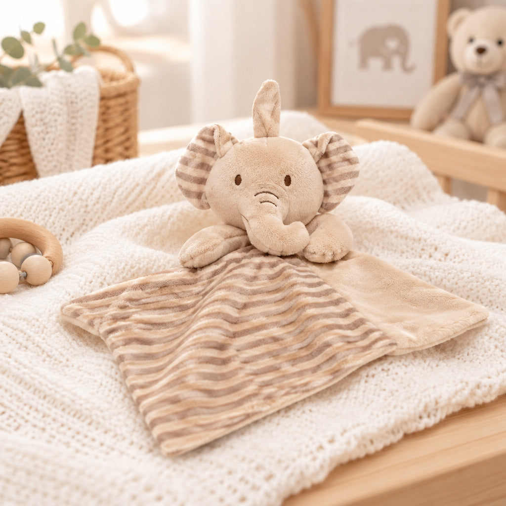 A soft taupe elephant comforter soother