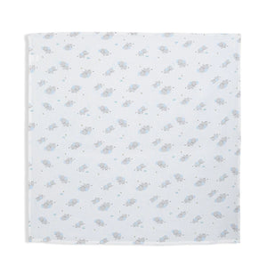 Baby muslin swaddle with all over elephant print in soft blue and grey
