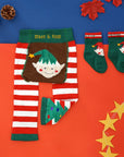 red and white striped leggings with a festive elf on the bum