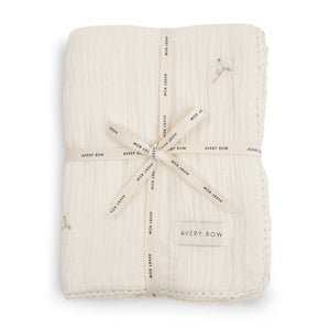 Organic Baby Blanket Embroidered Muslin 'Wild Chamomile' Baby Blanket.