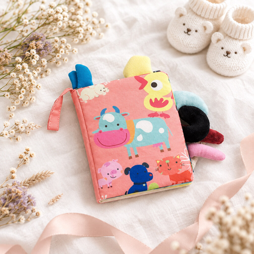 Farm Fun crinkle baby book detail for newborn sensory play