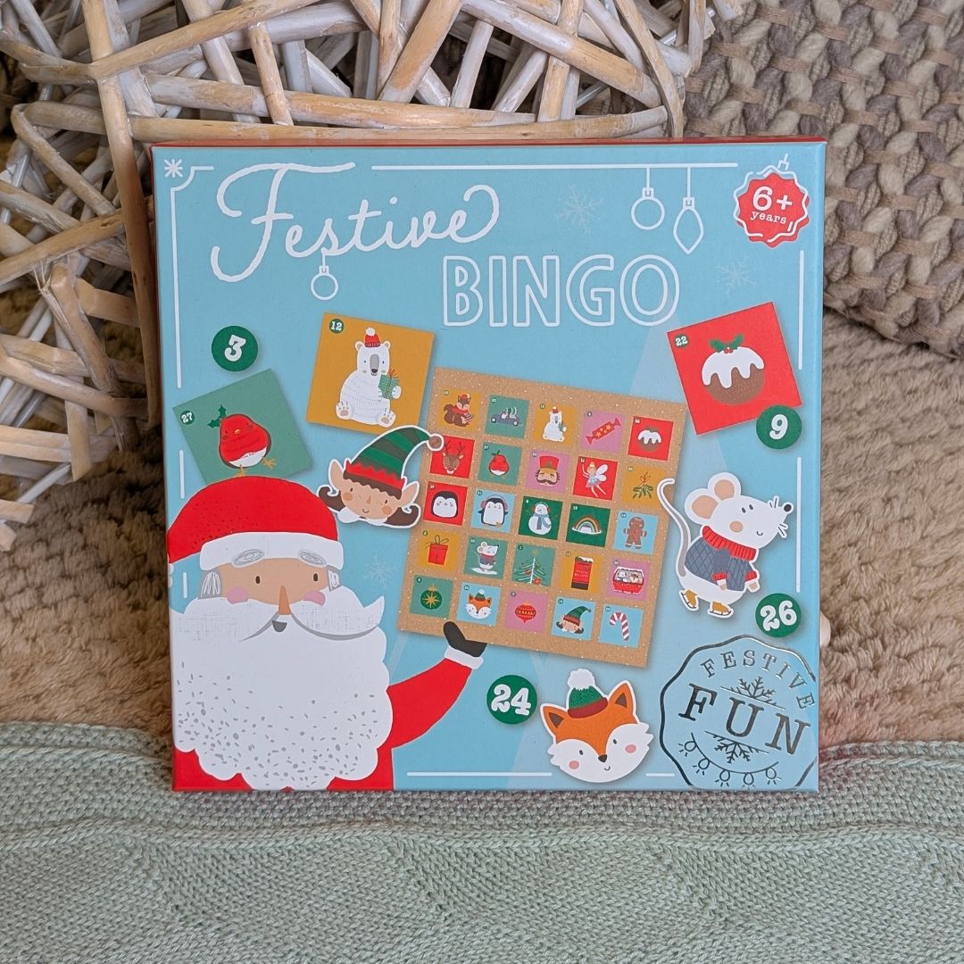 Festive Bingo Christmas game box with Santa illustration and 6+ age marking