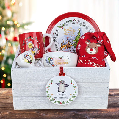 Christmas gift box with festive dining set for babies.