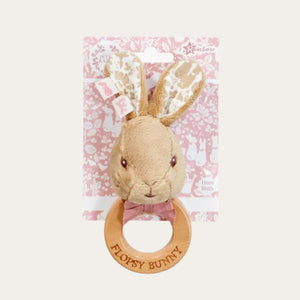signature flopsy bunny wooden ring rattle in pink