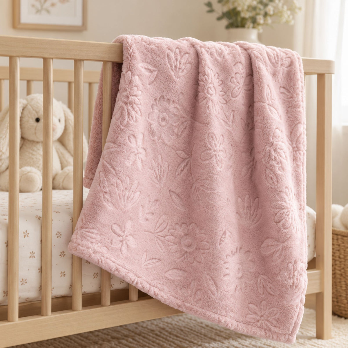 Baby Girl Gift Wrap – Dusty Pink FLoral Flannel Blanket